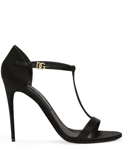 Dolce & Gabbana Satin Keira Heeled Sandals 105 In Black