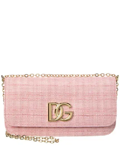 Dolce & Gabbana 3.5 Embellished Raffia Shoulder Bag In Pink