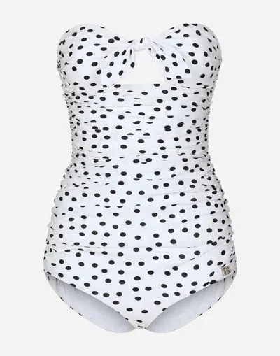 Dolce & Gabbana Polka-dot Strapless One-piece Swimsuit In プリ