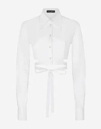 Dolce & Gabbana Criss-cross Cropped Shirt In ホワイト