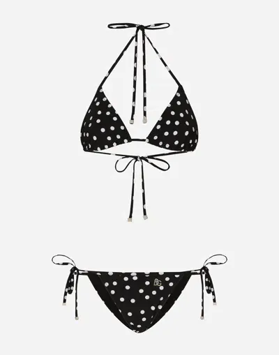 Dolce & Gabbana Polka Dot-print Triangle-cup Bikini Set In Black