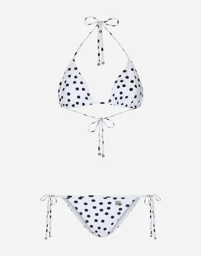 Dolce & Gabbana Polka Dot-print Triangle-cup Bikini Set In White