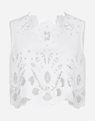 Dolce & Gabbana Cotton Top With Floral Cut-out Design In Multicolor