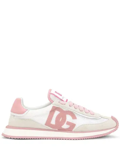 Dolce & Gabbana Sneaker Dg Cushion In Mix Materiali In Bianco/rosa