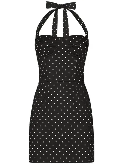 Dolce & Gabbana Polka-dot Corset Minidress In Black