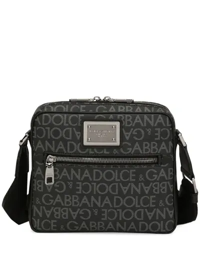 Dolce & Gabbana Allover Logo Crossbody Bag In Gray