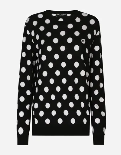 Dolce & Gabbana Polka Dot-pattern Crew-neck Jumper In Black