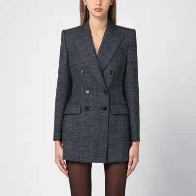 Dolce & Gabbana Anthracite Grey Tweed Double-breasted Jacket In Multicolor