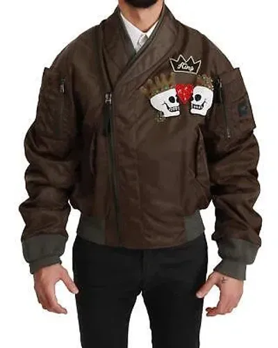 Pre-owned Dolce & Gabbana Atemberaubende Crown Skull Logo Jacke - Jackets - Brown -size In Braun