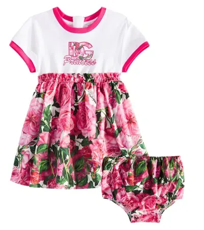 Dolce & Gabbana Baby Cotton Jersey And Poplin Dress In Pink