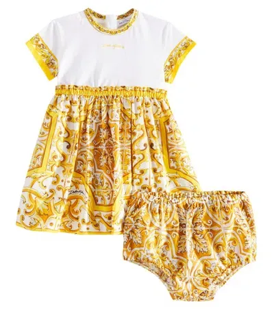 Dolce & Gabbana Baby Majolica Cotton Poplin Dress With Bloomers In White