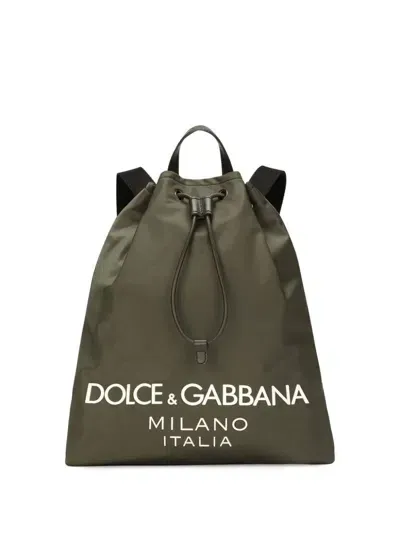 Dolce & Gabbana Logo-stamp Zipped Backpack In Green