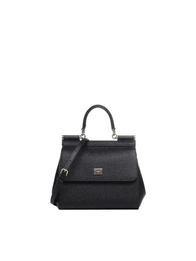 Dolce & Gabbana Sicily Dauphine Leather Handbag In Black