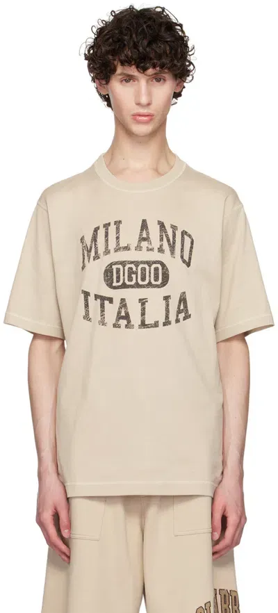 Dolce & Gabbana Dg Logo-print Cotton T-shirt In Beige