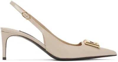 Dolce & Gabbana Beige Lollo Slingback Heels In Neutrals