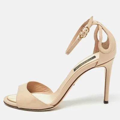 Pre-owned Dolce & Gabbana Beige Patent Leather Ankle Strap Sandals Size 36