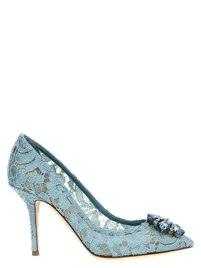 Dolce & Gabbana Court Shoe In Taormina Lace With Crystals In Aquamarine