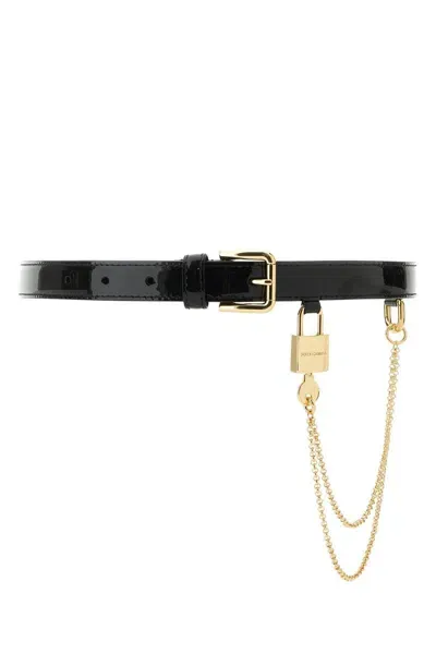 Dolce & Gabbana Black Leather Belt In Multicolor