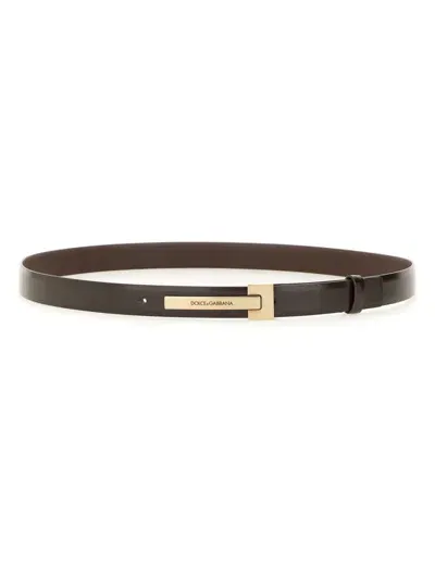 Dolce & Gabbana Belt With Logo In Dark Brown