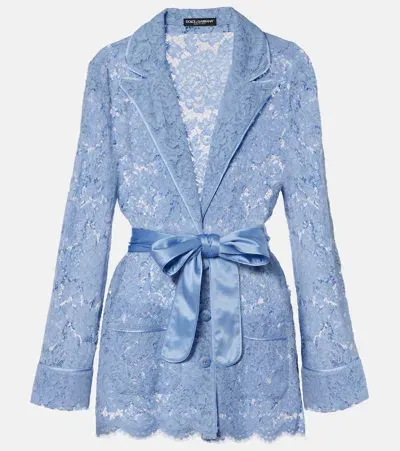 Dolce & Gabbana Belted Lace Jacket In Blue