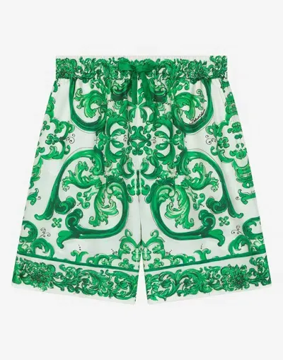 Dolce & Gabbana Bermuda In Twill Con Stampa Maiolica Verde