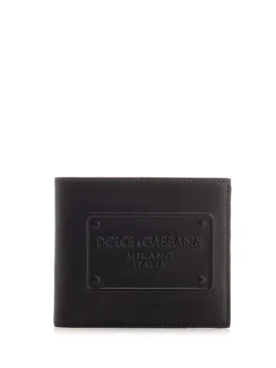 Dolce & Gabbana Bi-fold Wallet With Embossed Logo In Black