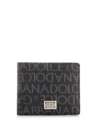 Dolce & Gabbana Bifold Wallet With All Over Logo In Black