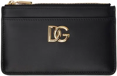 Dolce & Gabbana Black Calfskin 'dg' Logo Card Holder In 80999 Black