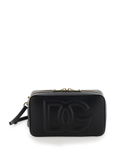 Dolce & Gabbana Black Crossbody Bag With Quilted Logo In Leather Woman