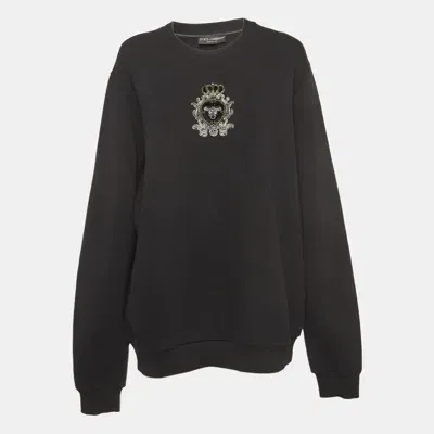 Pre-owned Dolce & Gabbana Black Embroidered Knit Sweatshirt Xxl