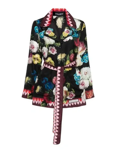 Dolce & Gabbana Black Floral Logo Print Jacket