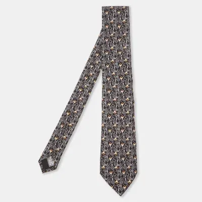 Pre-owned Dolce & Gabbana Black Key Print Silk Classic Tie