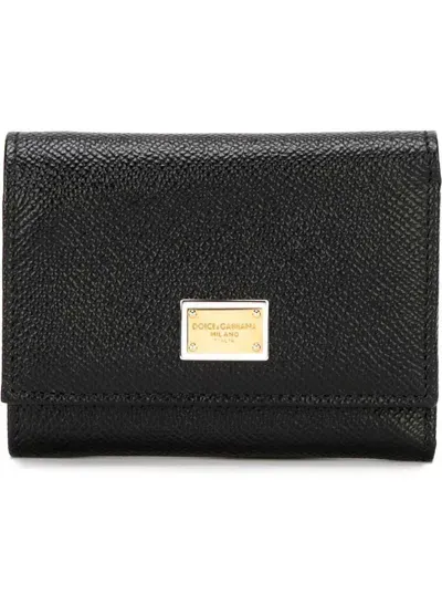 Dolce & Gabbana Black Leather Bifold Wallet With Logo Plate