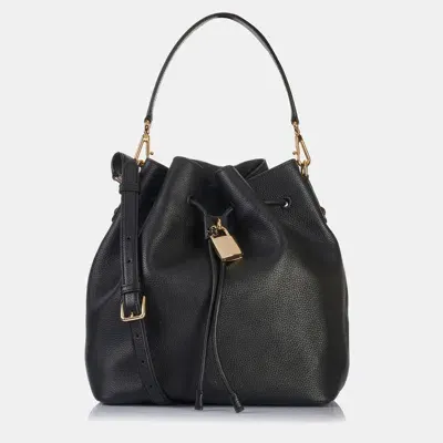 Pre-owned Dolce & Gabbana Black Leather Drawstring Medium Bucket Bag