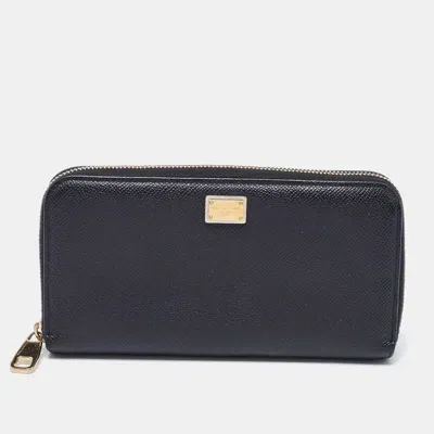 Pre-owned Dolce & Gabbana Black Leather Zip Around Wallet