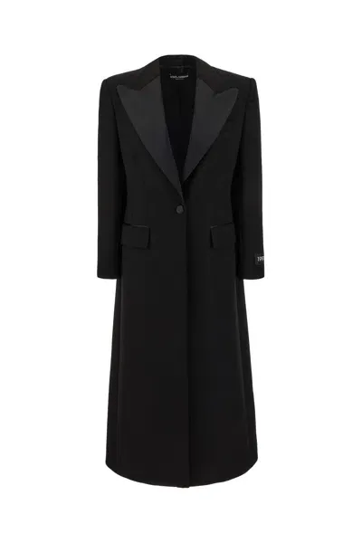 Dolce & Gabbana Long Single-breasted Wool Tuxedo Coat In Black