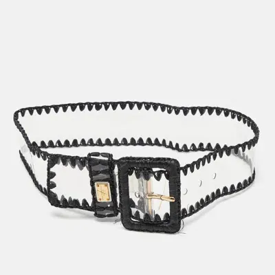 Pre-owned Dolce & Gabbana Black/transparent Pvc And Straw Buckle Belt 75cm