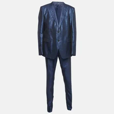 Pre-owned Dolce & Gabbana Blue Jacquard Single Breasted Pants Suit Xxxl