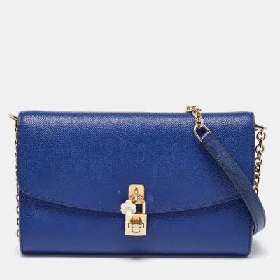 Pre-owned Dolce & Gabbana Blue Leather Padlock Chain Shoulder Bag