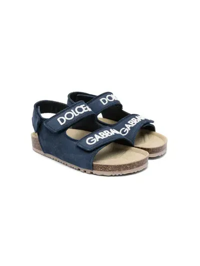 Dolce & Gabbana Kids' Blue Nubuck Sandals With Logo