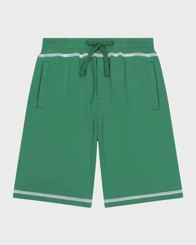 Dolce & Gabbana Kids' Boy's Logo Embroidered Jogger Shorts In Green