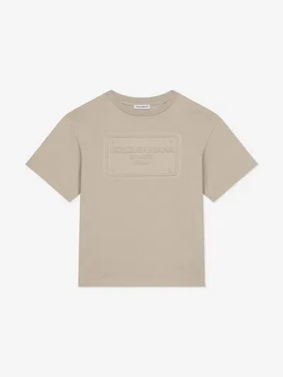 Dolce & Gabbana Babies' Jersey T-shirt With Logo Tag In Beige