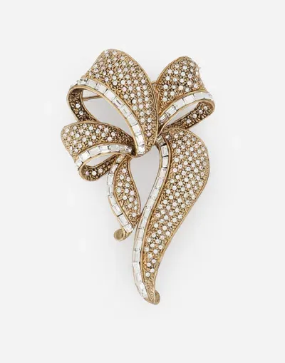 Dolce & Gabbana Braided Ribbon-style Brooch With Bow In Gold