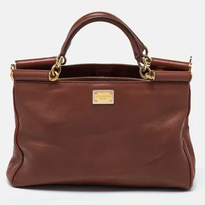 Pre-owned Dolce & Gabbana Brown Leather Miss Sicily Tote