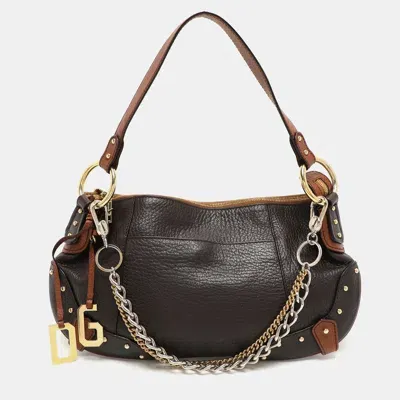 Pre-owned Dolce & Gabbana Brown Leather Multi Chain Shoulder Bag