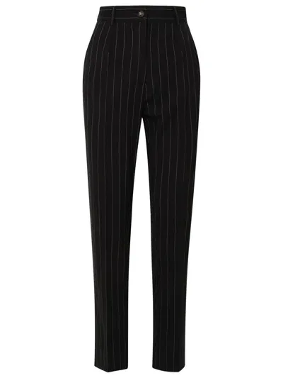 Dolce & Gabbana Embroidered Stretch Wool Pants In Black