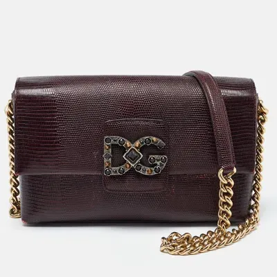 Pre-owned Dolce & Gabbana Burgundy Lizard Embossed Leather Dg Millennials Shoulder Bag