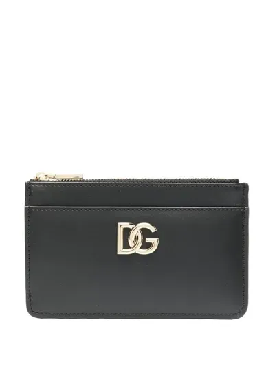 Dolce & Gabbana Calf Leather Cardholder With Logo Plaque In Black