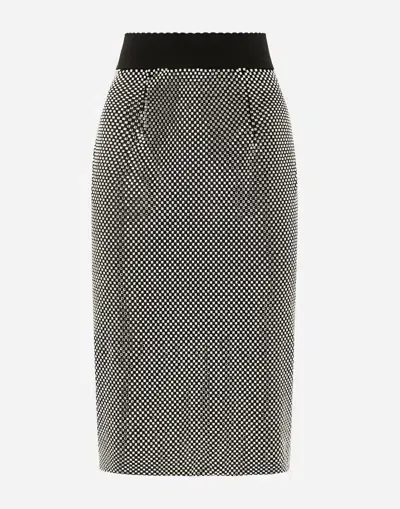 Dolce & Gabbana Crystal Mesh Midi Skirt In Silver