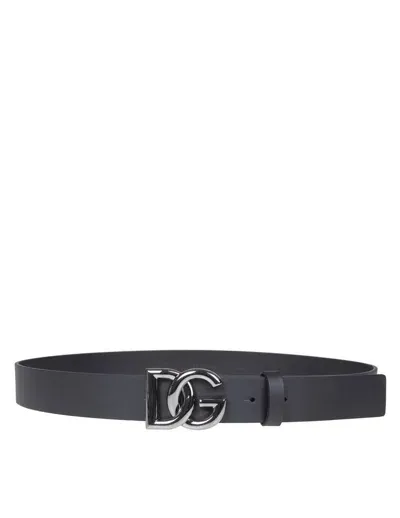 Dolce & Gabbana Calfskin Belt With Metal Dg Logo In Black